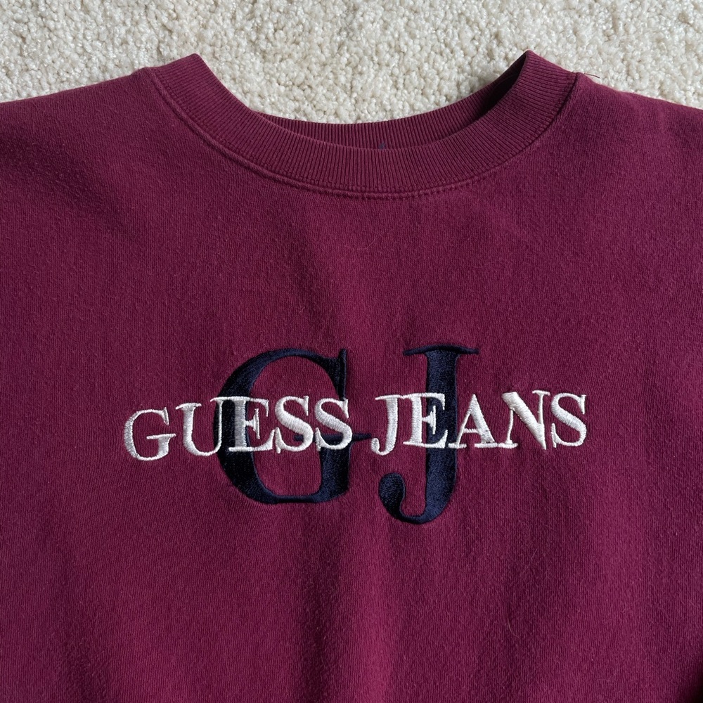 Vintage GUESS Embroidered Burgundy Crewneck S/M - Picture 5 of 7